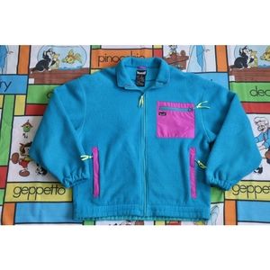 Vintage Neon Marker Ski Snowboard Fleece Colorblock Medium Blue Purple Yellow